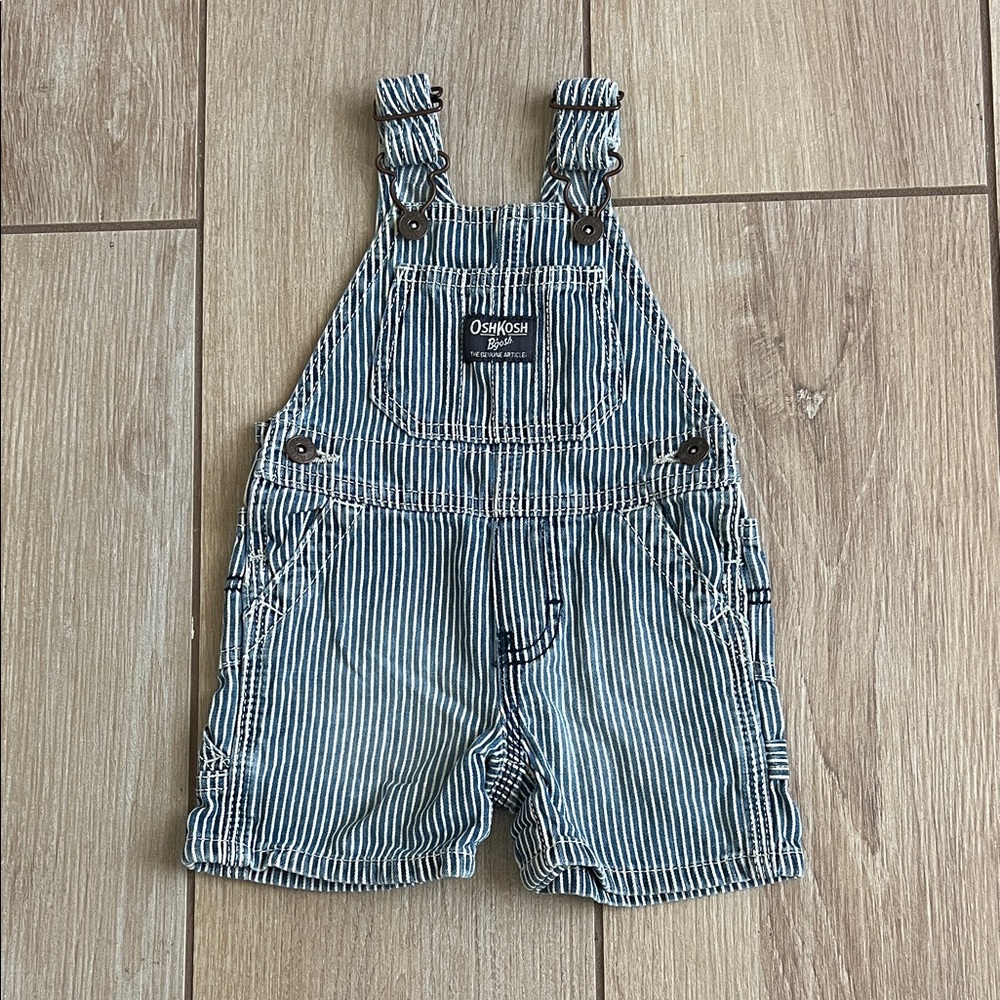 OshKosh B'gosh Navy and White Pinstripe Shortall Overalls